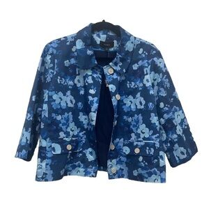 Women’s J. Crew Size 8 Blue Floral Watercolor Begonias Cropped Blazer Jacket NWT